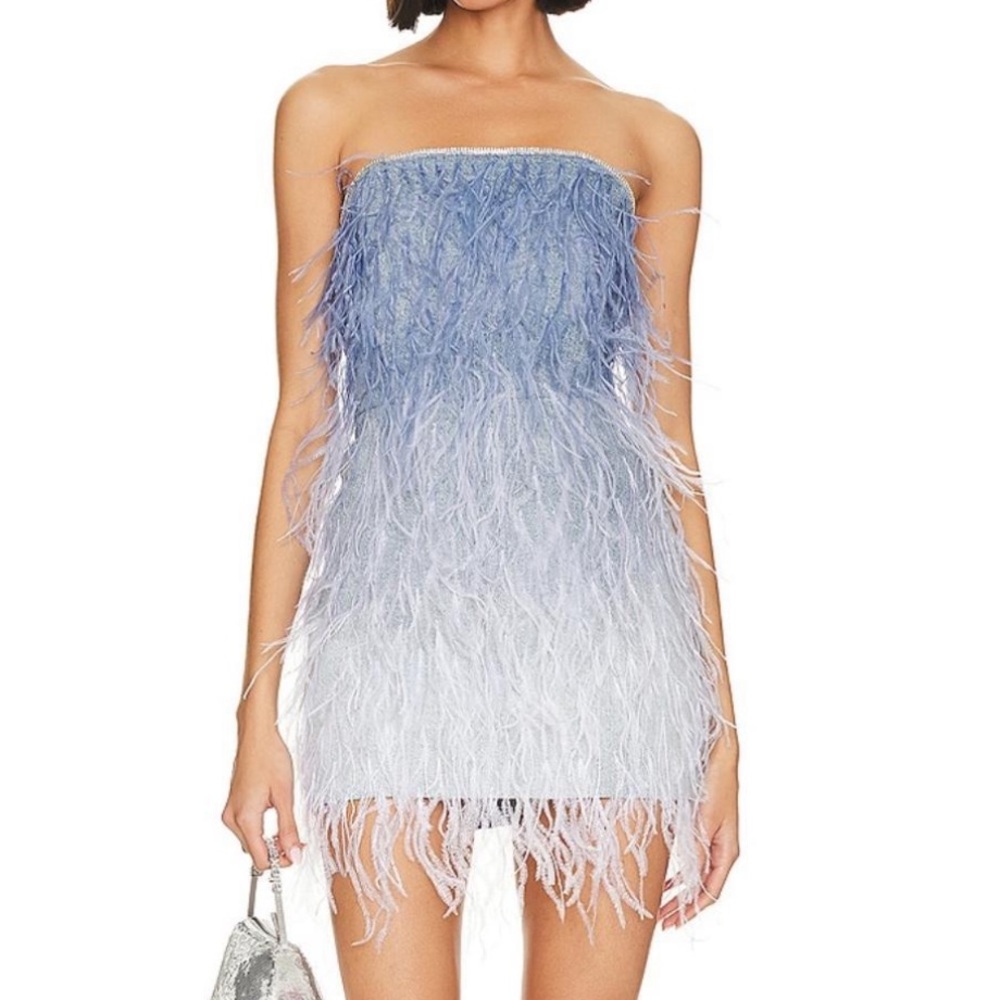 Sofia Feather dress in white/ombre 
Retrofete
